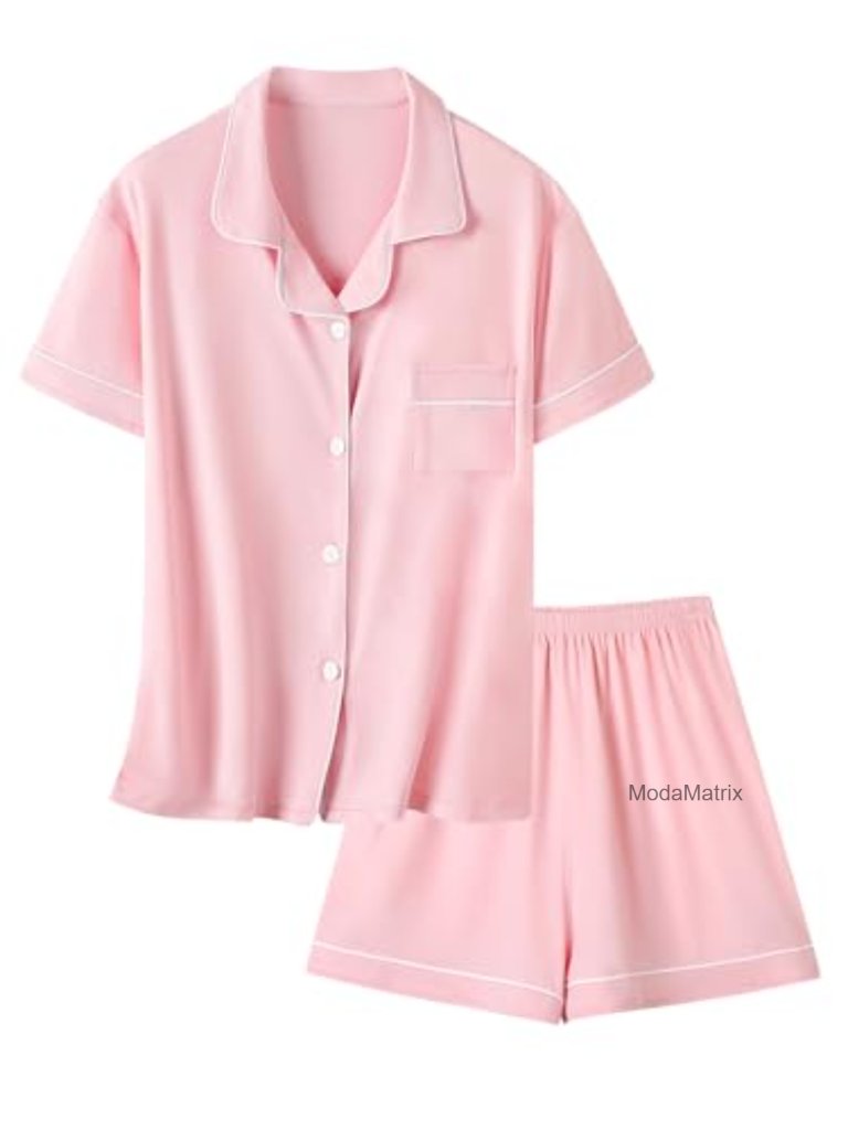 Girls Pajama Set Short Sleeve Button-Down Pjs Sleepwear Soft Lounge Set